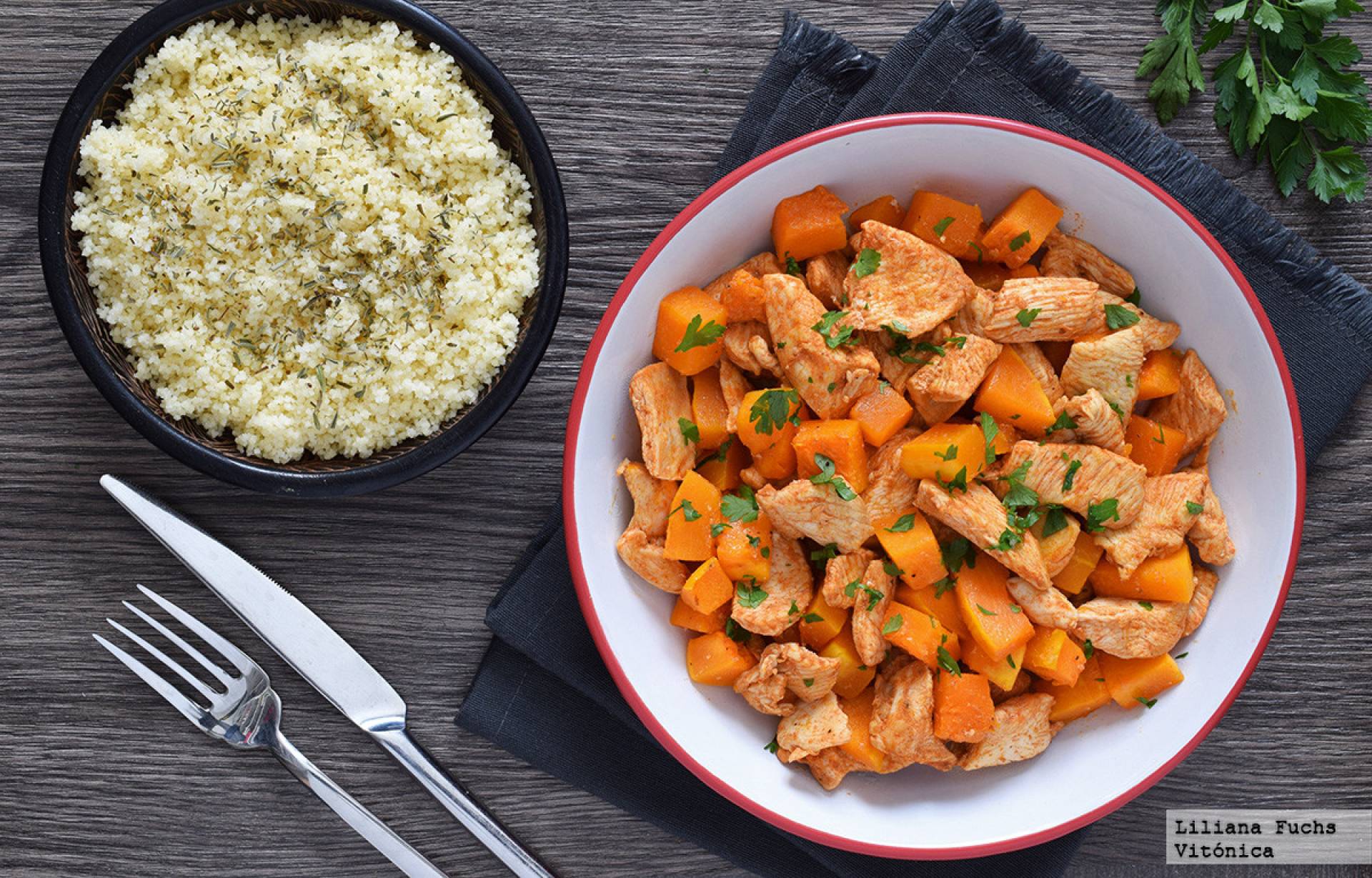 Tiras de pollo con calabazas horneadas